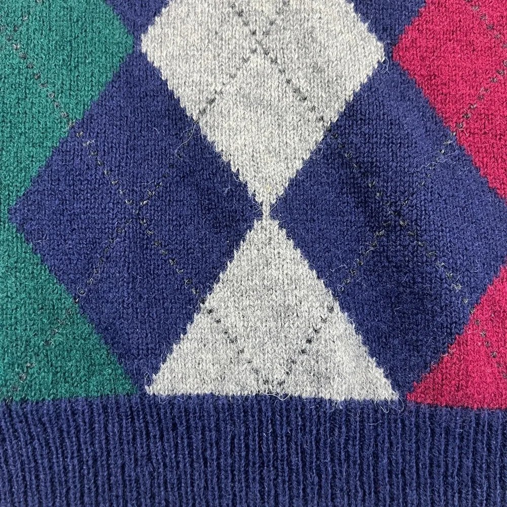 Vintage Mens 90s Argyle Shetland Wool Sweater Sz M Preppy Golf Ski Retro Classic